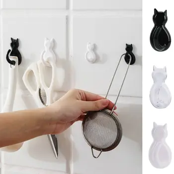 2ШТ Водонепроницаемых прочных клейких крючков для ванной Комнаты Пластиковая наклейка на стену с кошкой Настенная Дверная Вешалка для кухни Прозрачный крючок для полотенец