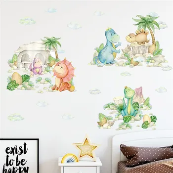 Наклейка на стену с мультяшными динозавриками для классной комнаты детского сада, украшение дома, панно 