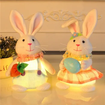 Пасхальный светящийся стоящий Кролик, Плюшевая игрушка, Мультяшный Милый Кролик, держащий яйцо, Редис, Осветительная кукла, украшение домашнего стола для Пасхальной вечеринки