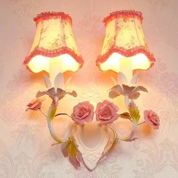 Настенные бра в пасторальном стиле, корейская тканевая свадебная комната, гостиная, настенный светильник принцессы Розы для девочек для домашнего освещения