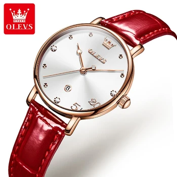 OLEVS 5505 Модные кварцевые часы Ремешок для часов из натуральной кожи Календарь с круглым циферблатом