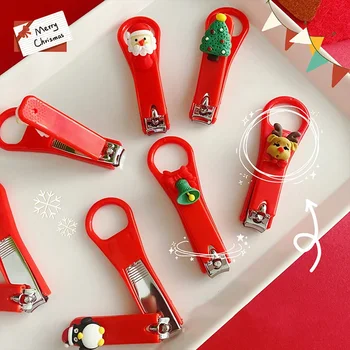 1шт Красные Мультяшные Рождественские кусачки для ногтей, плоский триммер для ногтей из нержавеющей стали, Инструменты для ухода за ногтями для маленьких детей, Милые подарки для детей