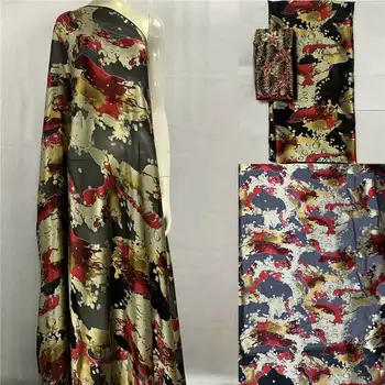5 + 2 Ярда/комплект Новой Высококачественной Африканской Шелковой Атласной ткани 2023 года С Модным Принтом Из Шелка Для шитья Женских Платьев Material.8103