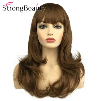 StrongBeauty Длинные волнистые парики с аккуратной челкой Женские синтетические волосы Натуральный парик 2 цвета на выбор