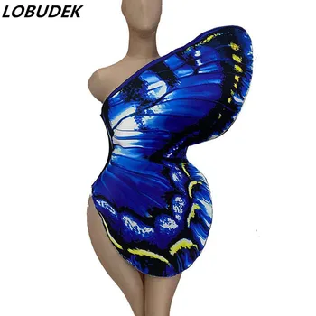 Танцевальный костюм с крыльями голубой бабочки, костюм для косплея на Хэллоуин, фестиваль, рейв-вечеринка, шоу, ролевая одежда для певицы и танцовщицы