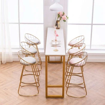 Барный стул современная мебель для дома из кованого железа простые высокие табуреты стулья со спинкой в скандинавском стиле для макияжа мягкая сумка для переодевания