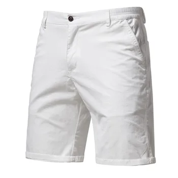 Y2K Летние Новые белые спортивные шорты из 100% хлопка, мужские повседневные деловые шорты-карго с эластичной резинкой на талии, Пляжные шорты-бермуды для мужчин