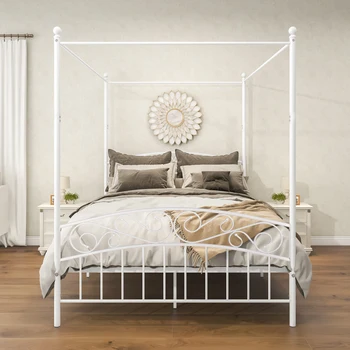 Мебель для спальни с 4-Столбовым Металлическим Каркасом Кровати С Балдахином Queen Size в винтажном стиле