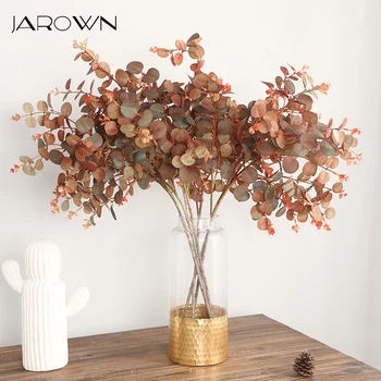 Осенний лист эвкалипта JAROWN Комнатные растения из искусственного шелка, искусственные цветы, ветка в горшках, декор для домашнего праздничного стола, ваза для цветов, подставка для цветов