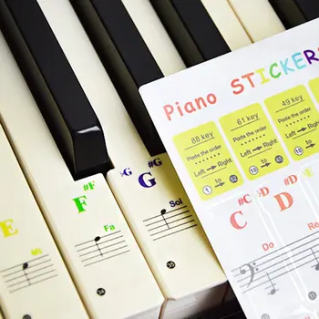 1 комплект Наклеек на клавиатуру пианино, наклейки с нотами, Съемные 88-клавишные пленки, Музыкальные ноты, Полный набор красочных наклеек
