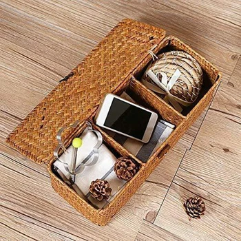 Бамбуковый ящик для хранения Косметики, корзина для мелочей, Органайзер с крышкой, принадлежности
