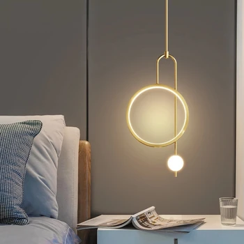 Подвесной светильник в скандинавском стиле, современный шаровой дизайн, минималистичное Золотое кольцо, Роскошная светодиодная подвесная лампа для гостиной