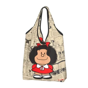 Винтажная Манга Mafalda Grocery Shopping Kawaii Shopper Tote Сумки Через Плечо Большой Емкости Портативная Сумка Quino Comic Cartoon