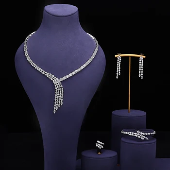 Шикарный и элегантный женский комплект ювелирных изделий для женщин, роскошные ювелирные наборы из Дубая, ожерелье, серьги, браслет и кольцо, дизайнер невесты