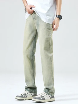 Мужские джинсы YIHANKE с потертыми разрезами желтого грязевого цвета в стиле ретро, бренд High Street Tide, выстиранные брюки, брюки
