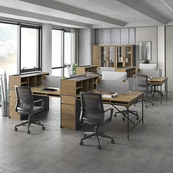 Комбинация офисного стола и стула минималистичный современный набор офисных столов для персонала офисное рабочее место с комбинированным экраном для двух человек