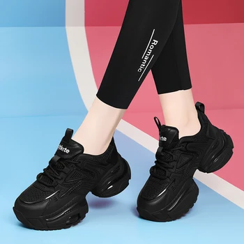 Коллекция 2023 года, весенне-осенняя повседневная женская обувь KPU из сетчатой ткани, модные универсальные удобные кроссовки на платформе и шнуровке, 6 см