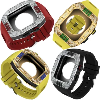 Fhx-109A Новинка для Apple Watch, модифицированный корпус Apple iwatch7 с бриллиантами из нержавеющей стали и силиконовой лентой