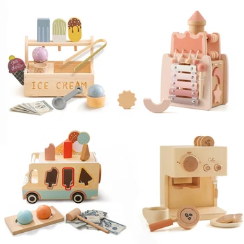 Детские деревянные игрушки Монтессорри, деревянный замок, ракета, многофункциональные игрушки, кофемашина, игрушка для мороженого, развивающие игрушки