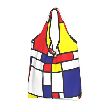Сумки для учебы Kawaii Piet Mondrian, портативная сумка для покупок в клетку с геометрическим абстрактным искусством, сумка для покупок через плечо
