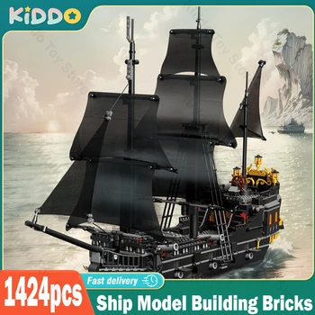 Строительные блоки Черного пиратского корабля, наборы кирпичей для моделей парусных штормовых кораблей, креативное украшение рабочего стола, детские развивающие игрушки