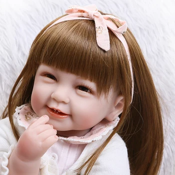 55 см Тканевый корпус Силиконовая Кукла Реборн Девочка с четырьмя зубами Реалистичные игрушки для детского домика ручной работы