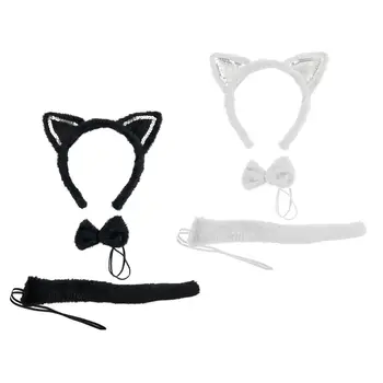 Повязка на ухо кошки, хвост, галстук-бабочка, костюм для косплея, Набор сексуальных костюмов для кошек