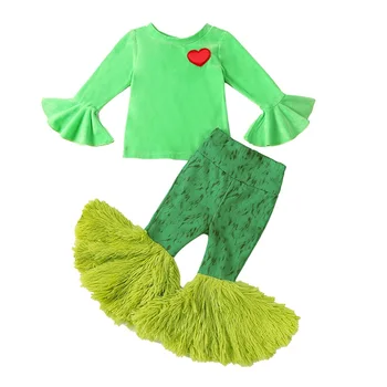 Рождественский костюм для малышей, наряд Санта-Клауса для маленьких мальчиков и девочек, комплект с зеленым монстром, юбка и брюки