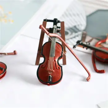 Украшение для скрипки, легкий мини-кукольный домик, скрипка небольшого размера, обучающий красный миниатюрный кукольный домик, скрипка для гостиной
