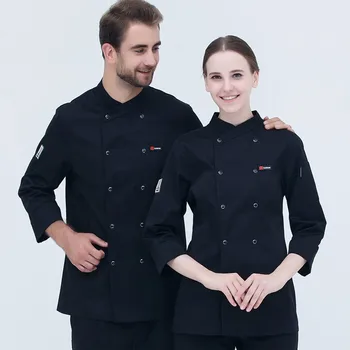 Новая униформа шеф-повара отеля, мужская кухонная рабочая одежда с длинными рукавами, комбинезон, утепленная кухонная одежда для выпечки в кондитерской