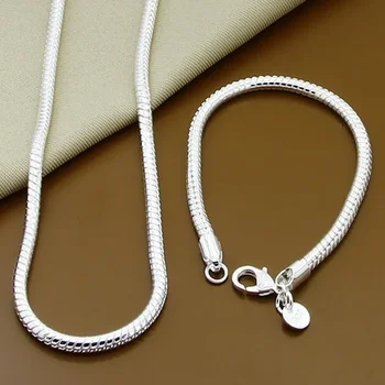 Изящное 40-60 см ожерелье-змейка из стерлингового серебра 925 пробы, браслет, модные украшения для женщин, мужские брендовые наборы, Очаровательные свадебные