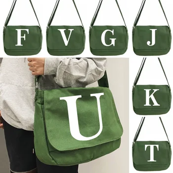 Милые новые сумки через плечо большой емкости Зеленая холщовая сумка для отдыха и путешествий White Letter Series для женщин Посылка через плечо