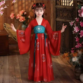 Девушки Китайская Древняя Супер Фея Ханфу Дети Девочка Детский костюм Костюм Тан Платье Детская принцесса Платье в китайском стиле Сцена
