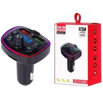 Автомобильный прикуриватель FM-передатчик Аудиоплеер Bluetooth С разноцветной подсветкой MP3-плеер Быстрое зарядное устройство Dual USB 5V 3.1A