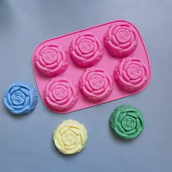 Форма для мыла с цветочной розой, 6 отверстий, силиконовая форма для торта, шоколада, формы для выпечки, форма для кекса, форма для маффинов, решетка из розового льда, кубик льда
