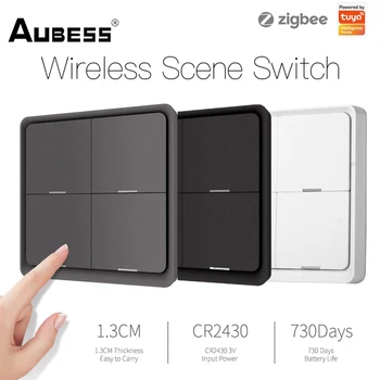 Aubess ZigBee Smart Switch Беспроводной кнопочный переключатель Tuya 4 группы, 12 сцен, пульт дистанционного управления, модули автоматизации сценариев