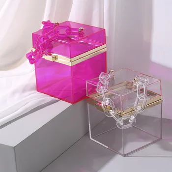 Прозрачная акриловая сумочка, женский вечерний клатч, Свадебная сумочка в форме коробки, однотонный праздничный кошелек ZD1615