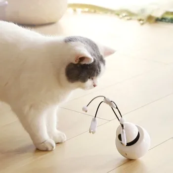 Электрическая игра с вращающимся шариком-неваляшкой 3 в 1 для кошек, автоматические многофункциональные прочные интерактивные игрушки для кошек с подсветкой для погони