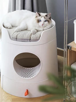 Таз для кошачьего туалета с замком, закрытый брызгозащищенный дезодорирующий ящик для кошачьего гнезда, большой