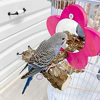 1 ШТ Зеркало для птиц с подставкой для жердочки Попугая Деревянная Палочка Игрушки в форме цветка Аксессуары для птичьей клетки Товары для домашних животных