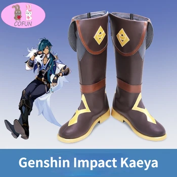 Мужские ботинки для косплея Genshin Impact Kaeya с длинной трубкой, аниме-косплей на Хэллоуин, искусственная кожа ПО ИНДИВИДУАЛЬНОМУ ЗАКАЗУ