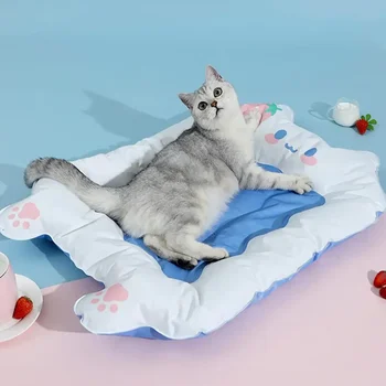 Ледяной коврик с рисунком клубники для домашних животных, 3-слойный Водонепроницаемый Летний охлаждающий коврик, Спальная кровать, зоотовары для собак, Аксессуары для кошек