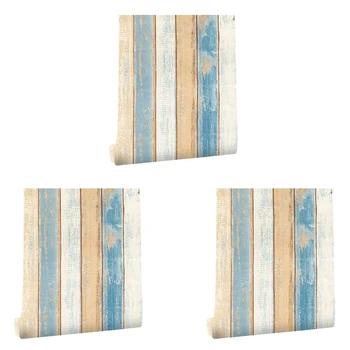3шт 6 м виниловой 3D бумаги с древесным зерном в средиземноморском стиле, самоклеящиеся обои, наклейки на мебель и стены