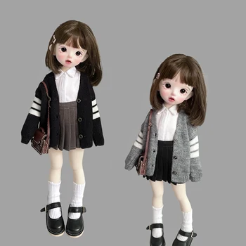 Кукольная одежда DLBell 1/6 BJD 30 см, модный вязаный свитер с V-образным вырезом, повседневный кардиган, Белая рубашка и плиссированная юбка, аксессуары для кукол
