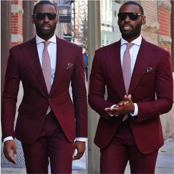 2024 Новое поступление, винно-красные мужские костюмы, 2 предмета (куртка и брюки) Высококачественный приталенный блейзер для выпускного вечера, модная одежда Terno