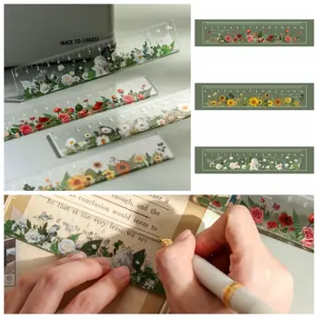 1 ШТ 15 см Акриловая Прямая Линейка Многофункциональная Линейка Для Математического Рисования DIY Creative Flower Series Bookmark