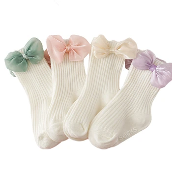 BeQeuewll, Носки до щиколотки для маленьких девочек, Дышащие трикотажные носки принцессы в рубчик с бантом для вечеринки, свадебного путешествия
