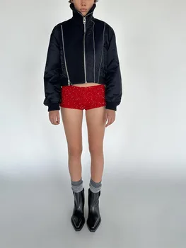 Новая осенне-зимняя женская куртка-бомбер на молнии в стиле пэчворк 2023 года выпуска
