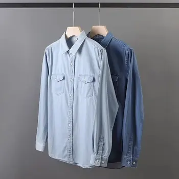 C913 Застиранная и поношенная джинсовая рубашка мужская весенняя корейская версия свободной высококачественной рубашки с длинными рукавами