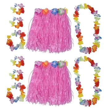 2 комплекта розовой детской гавайской юбки с травой для вечеринки Хула-Луау